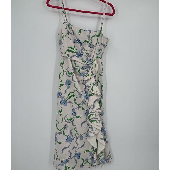 Prabal Gurung x RTR Dress Womens Size 4 Collective Floral Side Ruffle Midi Ivory - Picture 13 of 15